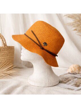 Banana Boat Orange Bucket Hat Wide Brim Brown Band Summer Beach Resort Fashion